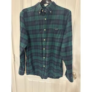 Vineyard Vines Shirt Mens M Green Navy Plaid Classic Fit Whale Button Down Twee